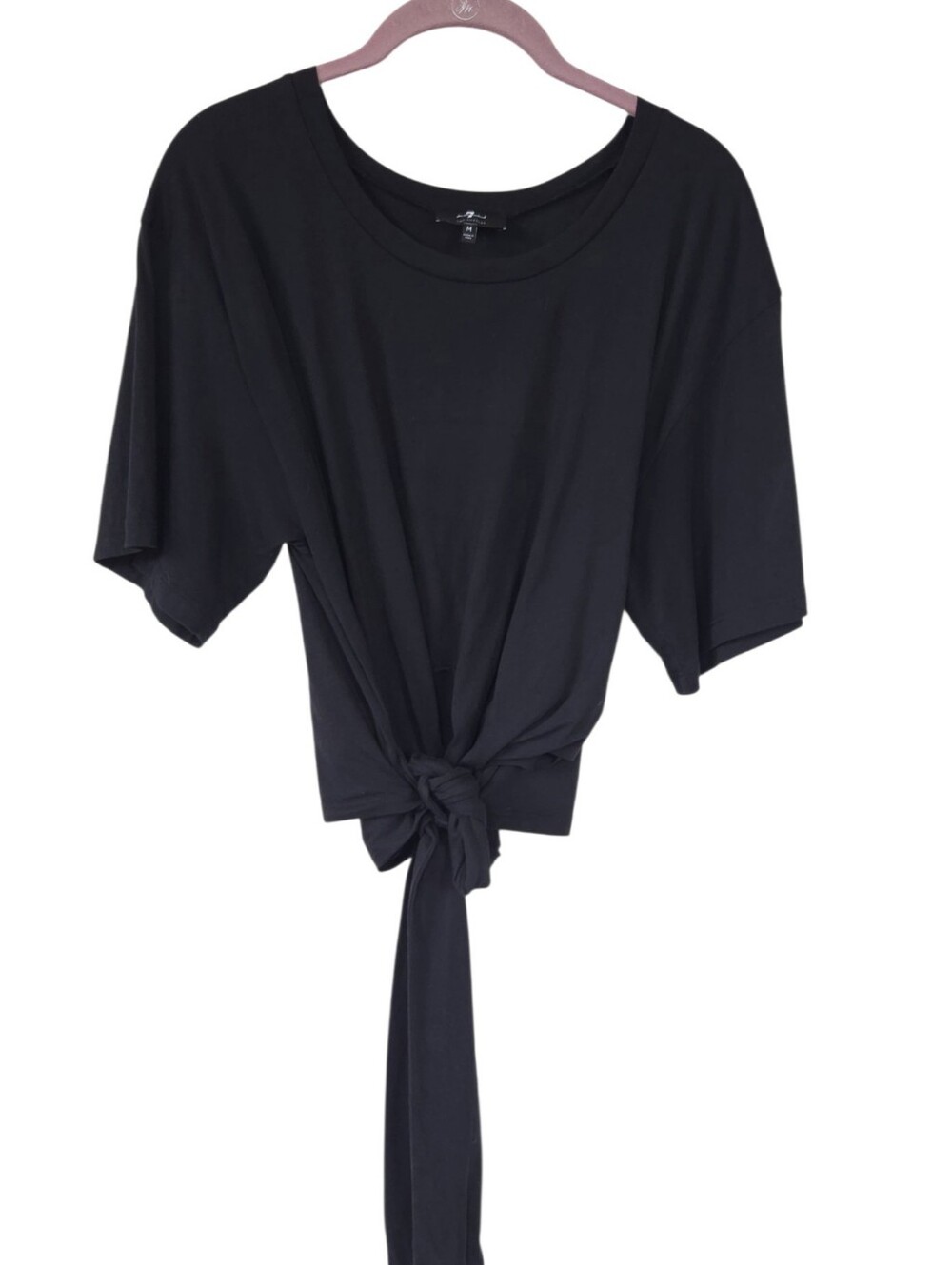 7 For All Mankind Tie Front Tee Black M Relaxed Model Off Duty Downtown Chic
